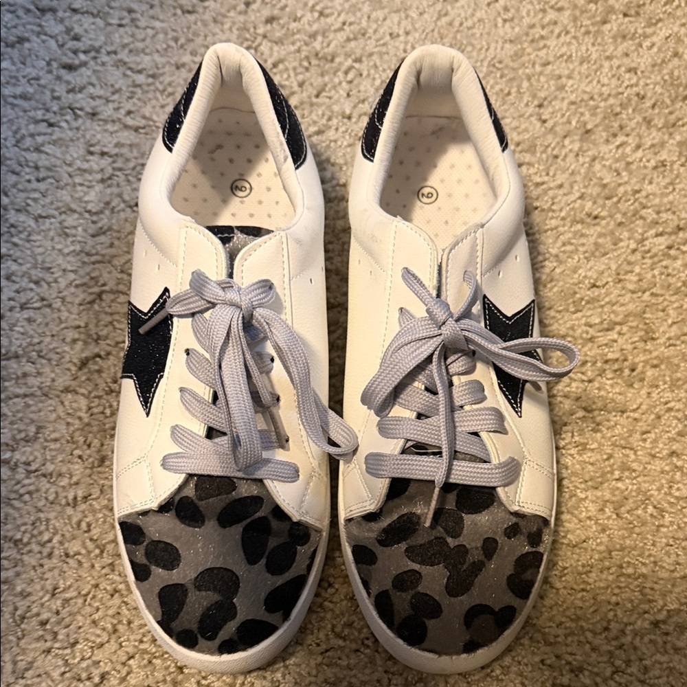Simply Southern Women's White and Black Leopard Sneakers